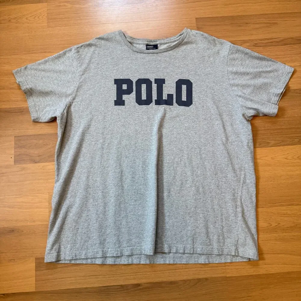 Men's Vintage Polo Ralph Lauren Gray Blue Script Spell Out Tee Shirt Sz 2XL XXL
